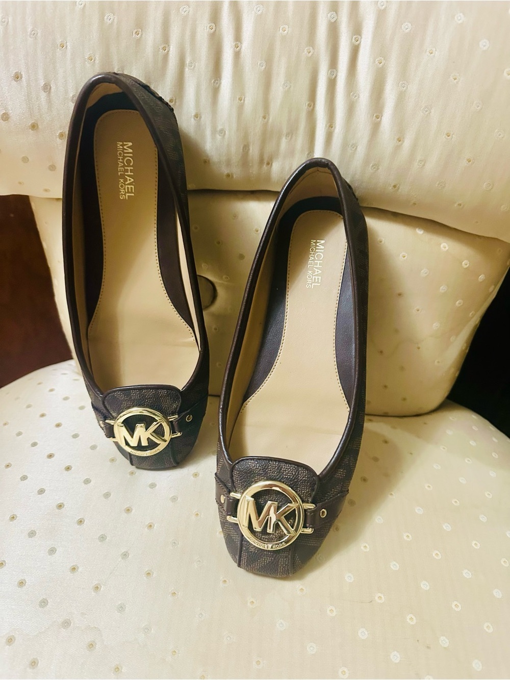 Michael Kors Fulton Moccasin Flat Shoes (Brown Signature Studded) NWOT